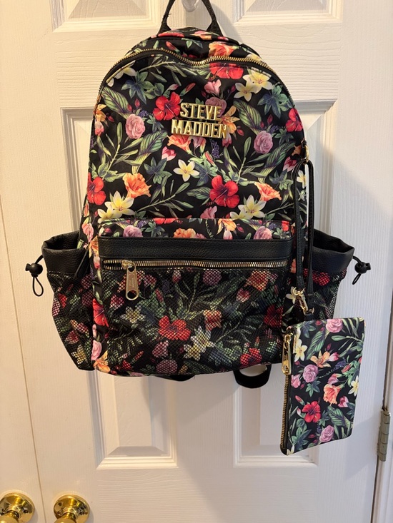 Steve Madden Handbags - Steve Madden Floral Black Backpack with Detachable Pouch